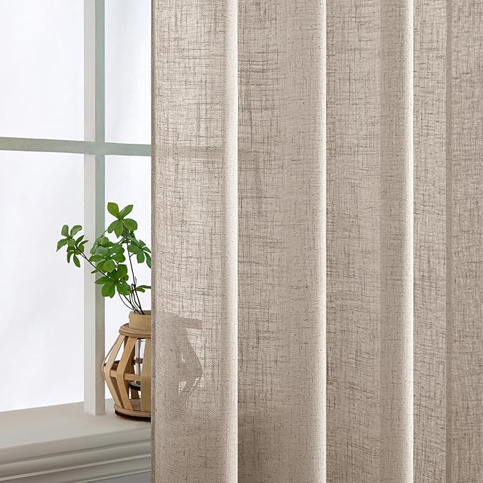 MIULEE Natural Linen Curtains 84 Inch Length 2 Panels for Bedroom Living Room, Soft Linen Textured Window Drapes Semi Sheer Light Filtering Back Tab Rod Pocket Farmhouse Modern Burlap Look Decor