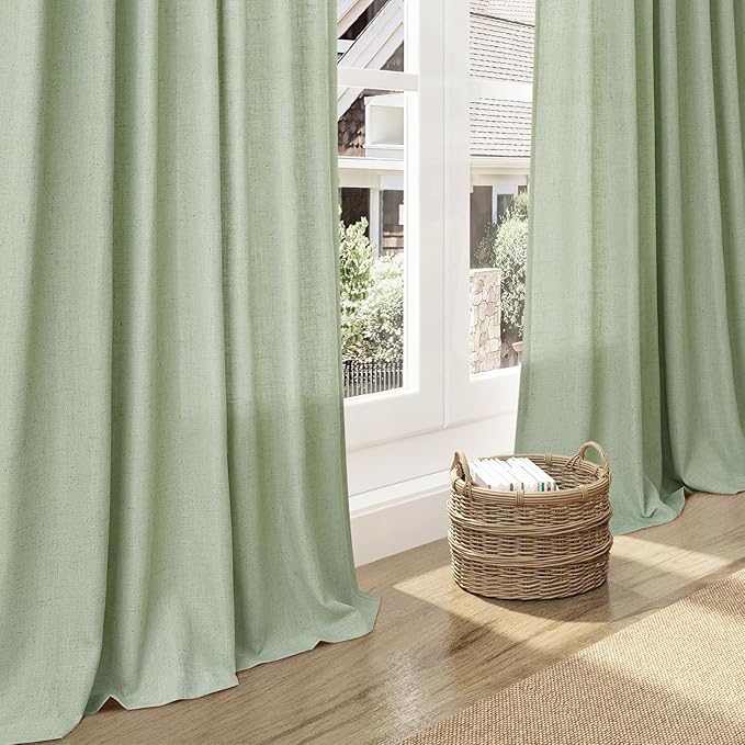 Nanspring Mist Sage Linen Curtains 72 Inch Length for Living Room Semi Sheer Light Filtering Door Drapes 2 Panels Set for Kids Bedroom Light Filtering Back Tab Rod Pocket Modern Farmhouse Decor 52x72