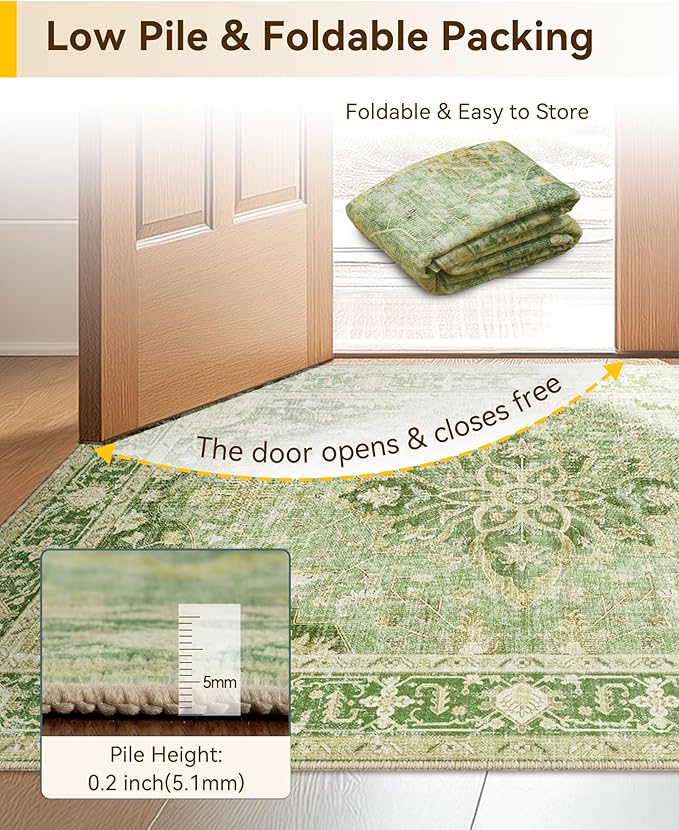 RELEANY Area Rugs 2'6''x4' Kitchen Rugs Entry Rug Small Rugs for Entryway Kitchen Bathroom Door Mat Indoor Entrance,Washable Non Slip, Sage Green Yellow
