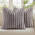 decorUhome Cozy Faux Fur Throw Pillow Covers 22x22 Set of 2 Decorative Soft Plush Striped Modern Farmhouse Boho Couch Euro Sham Pillow Cases with Velvet Back for Sofa Bed Living Roomr, Brown White