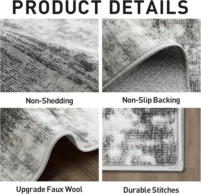 6x9 Area Rugs Washable Rug: Large Modern Abstract Living Room Rug Soft Anti-Skid Thin Carpet Indoor Floor Non-Shedding Carpets for Bedroom Dining Room Farmhouse Nursery Home Office Black Grey