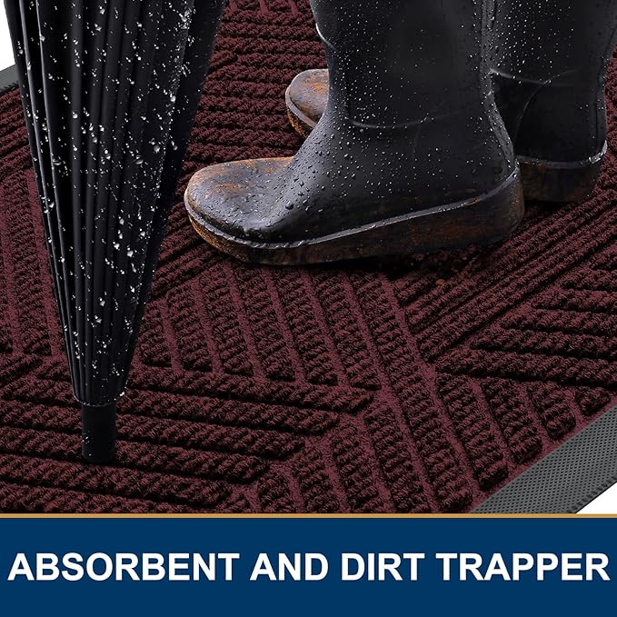 Smiry Front Door Mat Outside Entrance, Heavy Duty Sturdy Natural Rubber Doormat, Trap Dirt and Moisture, Easy Clean Low Profile Welcome Floor Mats for Indoor Outdoor Entry, 47x23 Inch, Dark Red