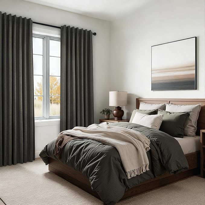 Topfinel Extra Long Grey Linen Blackout Curtains 120 inches Long Thermal Insulated Energy Efficient Window Treatments for Bedroom Living Room Office Back Tab Rod Pocket, W52xL120, 2 Panels