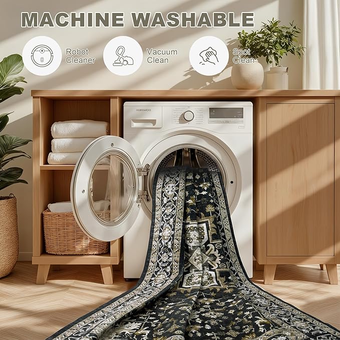 Area Rugs 10x14 Living Room Rug: Washable Rug Soft Vintage Boho Carpet Indoor Floor Non-Slip Stain Resistant Large Carpets for Bedroom Dining Room Farmhouse Nursery Home Office Beige