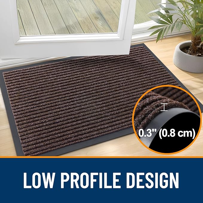 OLANLY Front Door Mat Indoor Outdoor Entrance, 2-Pack 35 x 23 Inch, Waterproof Heavy Duty Doormat, Fade Resistant, Low Profile, Easy Clean Patio Porch Welcome Floor Mats for Entry, Tan