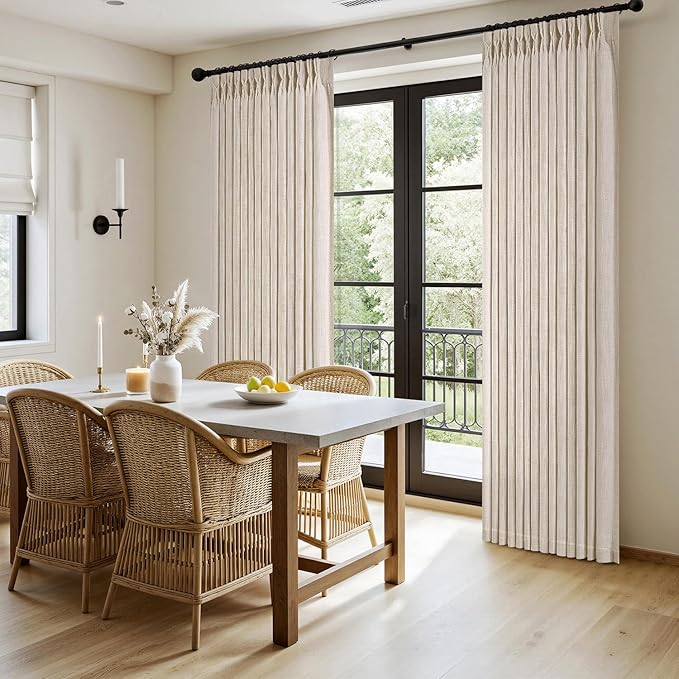 MIULEE Pinch Pleated Thick Linen Curtains 102 Inches Long 2 Panels for Living Room Bedroom, Pinch Pleat Drapes Back Tab Memory Trained Semi Sheer Privacy Neutral Ivory Cream Farmhouse Window Curtains
