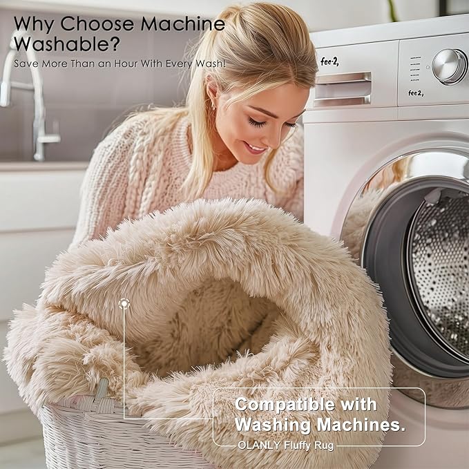 OLANLY 7x8 Machine Washable Large Area Rugs for Living Room, Bedroom, Soft Fluffy Shaggy Bedside Rug, Indoor Floor Carpet for Kids Girls and Boys, Dorms, Nursery, Home Decor Aesthetic, Beige