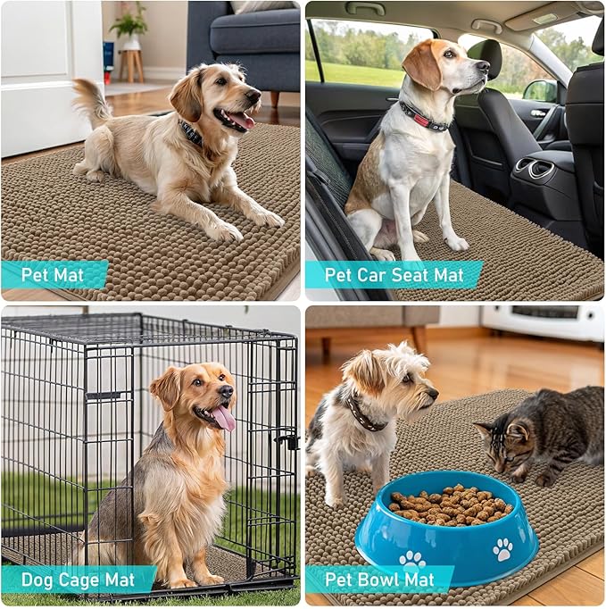 OLANLY Dog Door Mat for Muddy Paws 44x32, Absorbs Moisture and Dirt, Absorbent Non-Slip Washable Doormat, Quick Dry Chenille Mud Mat for Dogs, Entry Indoor Entryway Carpet for Inside Floor, Tan