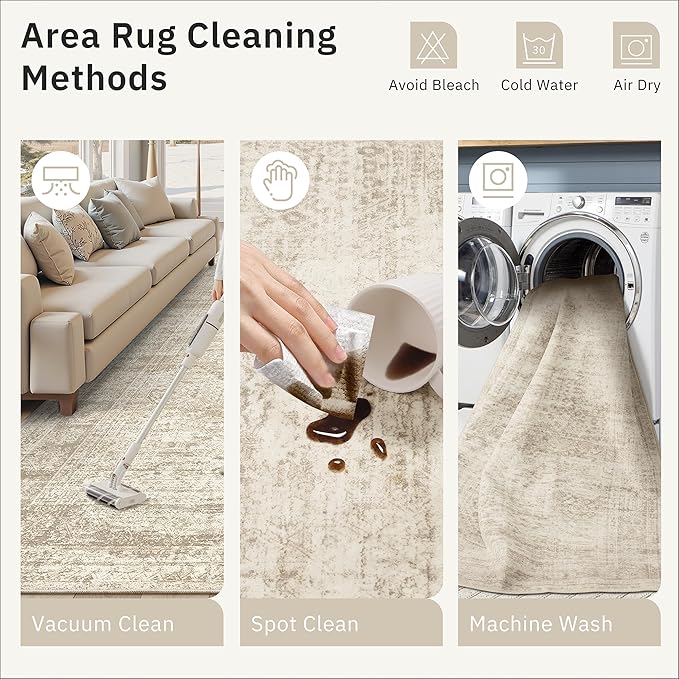 Runner Rug 2'6" x 16' Washable Non-Slip 2.5x16 ft Long Runner Rugs for Kitchen Bathroom Laundry Room Vintage Ultra Thin Runners for Hallway Entryway Beige