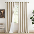 NICETOWN 100% Absolutely Blackout Linen Curtains with Thermal Insulated White Liner, Beige, W62, 2 Pieces, Noise Reducing Textured Linen Look Curtains for Windows 90 inch Length for Classroom