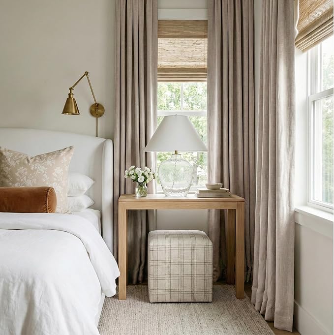 RYB HOME Linen Textured 100% Blackout Curtains for Bedroom, Insulating Energy Saving Window Curtains for Living Room Dining Patio Sliding Glass Door, Wide 52 x Long 108 inch, Beige, 2 Panels