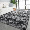 TWINNIS Super Soft Shaggy Rugs Fluffy Carpets 5x7 Feet, Indoor Modern Plush Area Rugs for Living Room Bedroom Kids Room Nursery Home Decor, Upgrade Anti-Skid Fuzzy Rug, Black and Grey