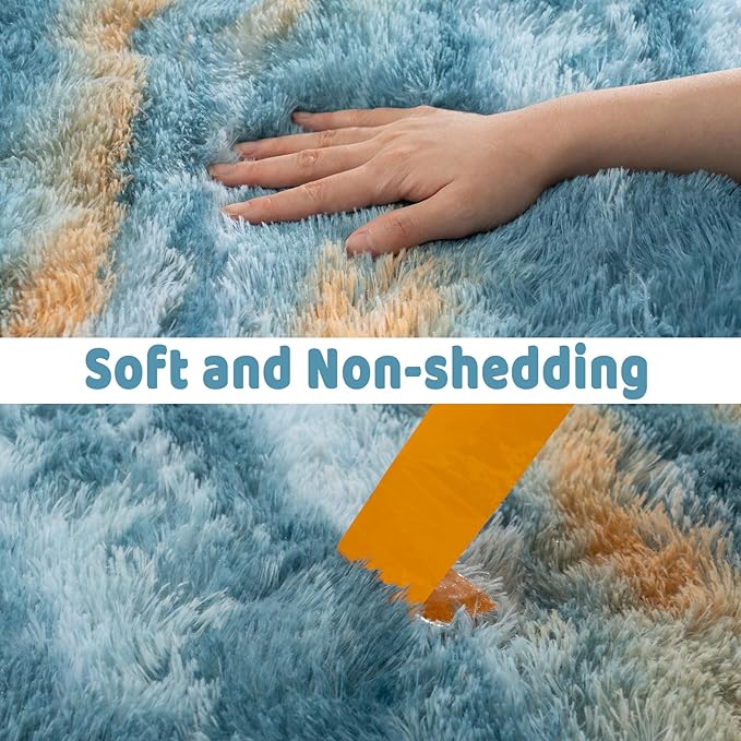 Soft Runner Rugs for Bedroom Hallways, 2x3 Abstract Blue Fluffy Shag Throw Area Rug Non Slip for Bedside Dorm, Long Shaggy Furry Carpet for Nursery Living Room