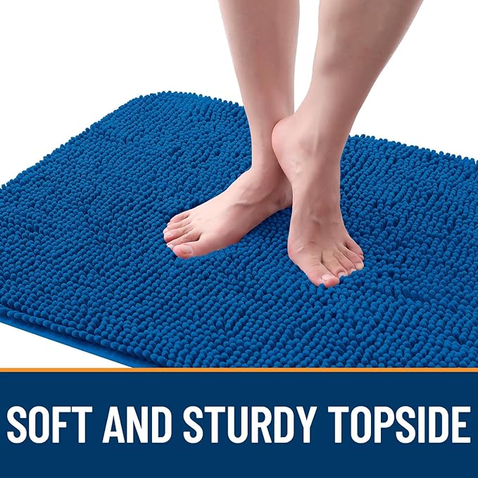 OLANLY Dog Door Mat for Muddy Paws 30x17, Absorbs Moisture and Dirt, Absorbent Non-Slip Washable Doormat, Quick Dry Chenille Mud Mat, Entry Indoor Entryway Carpet for Inside Floor, Deep Navy Blue