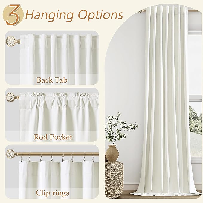 Guken Ivory 100% Blackout Linen Curtains 42 Inch Wide by 84 Inch for Living Room Bedroom Back Tab Rod Pocket Thermal Insulated Black Out Drapes Room Darkening Farmhouse Window Curtains