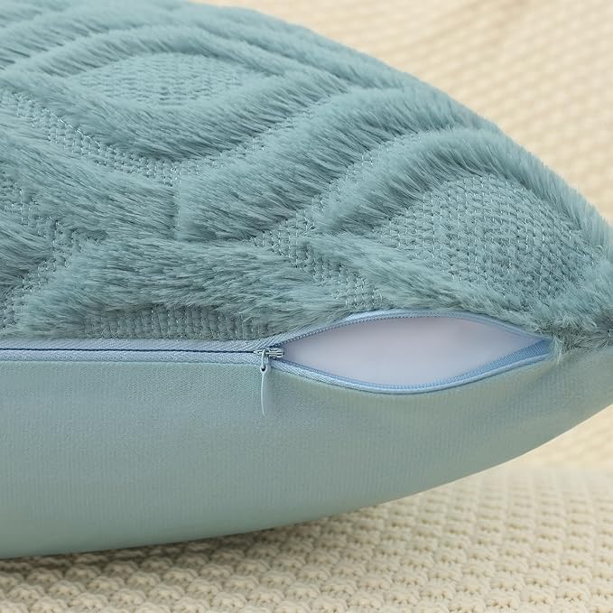decorUhome Summer Throw Pillow Covers 22x22 Inch Set of 2, Soft Plush Faux Wool Aqua Solid Couch Pillow Covers, Accent Euro Sham Farmhouse Neutral Square Pillow Cases for Sofa Bed Living Room