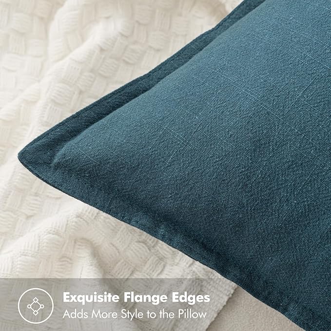 MIULEE Decorative Linen Pillow Covers 20x20 Inch Blue Boho Farmhouse Neutral Couch Throw Pillows for Bed Pack of 2 Accent Coastal Modern Pillowcase Summer Sofa Livingroom Home Decor