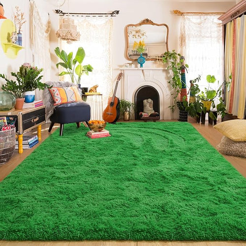 Amearea Premium Soft Area Rug 4x5.3 Feet, Green Rugs for Living Room, Fluffy Carpet for Bedroom Nursery Playroom Teen Home Decor, Comfortable Indoor Furry Dorm Carpets, Green
