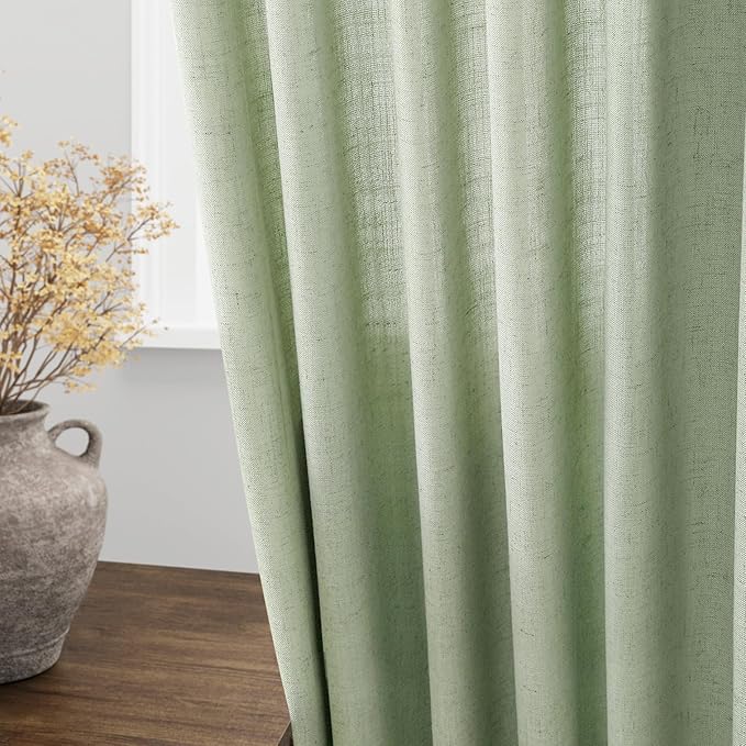 Nanspring Mist Sage Linen Curtains 108 Inches Long for Living Room Bedroom 2 Panels Set Extra Long Back Tab Curtain Light Filtering Sheer Drapes Floor to Ceiling Curtain for Large Windows 52x108