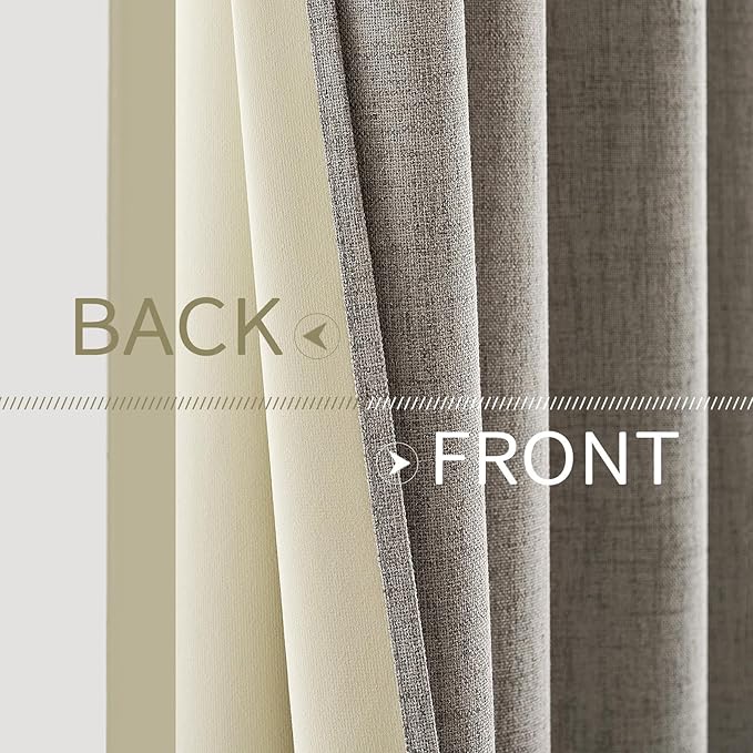 MIULEE Linen Curtains for Bedroom Solid 100% Blackout Thermal Insulated Greige Curtains Grommet Room Darkening Drapes for Living Room Nursery 52x45 Inch (2 Panels)