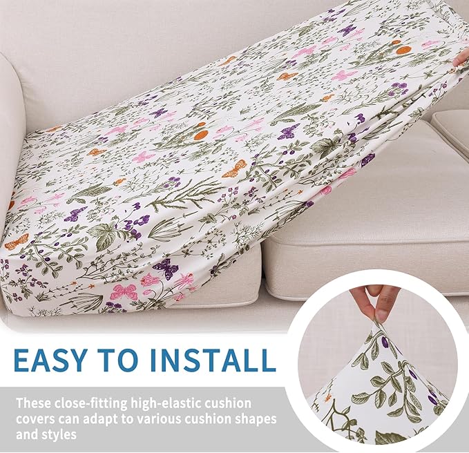 hyha Printed Couch Cushion Covers, Floral Sofa Covers Washable for 2 Cushion Couch, Stretch Pattern Outdoor Cushion Covers for Patio Furniture with Elastic Bottom(Medium, Sage Wild Green)