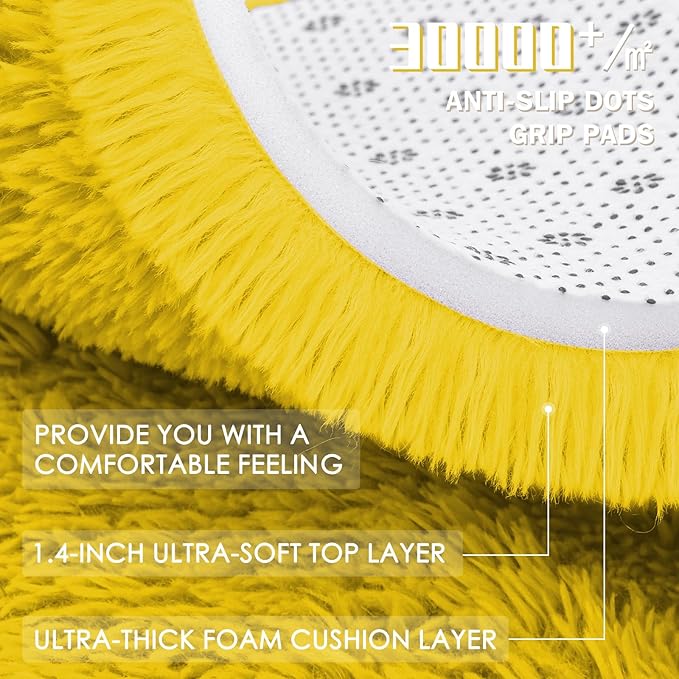 OLANLY Yellow Round Rugs for Bedroom - Machine Washable, 9 ft Circle Area Rugs for Living Room, Soft and Fluffy Shaggy Carpet for Teen Girl and Boys, Nursery Rooms, Dorms, Home Decor Aesthetic