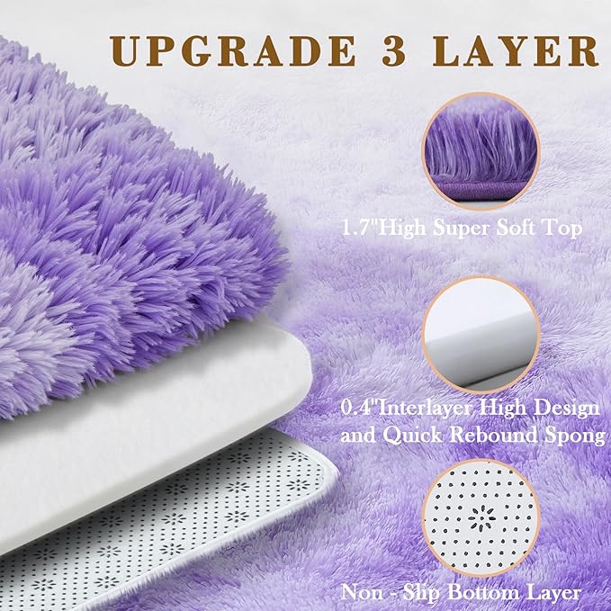 Small Rug Throw Rugs for Bedroom, Mini Area Rug, Fluffy Purple Carpet, Affordable Door Entryway Indoor Inside Front Entrance Dog 2x3 Mat, Home Decor Aesthetic(2 x 3, Purple Starry)