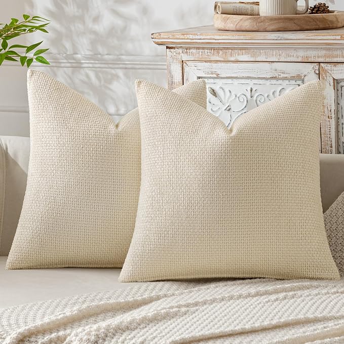 MIULEE Pack of 2 Couch Throw Pillow Covers 20x20 Inch Neutral Cream Modern Boho Accent Decorative Pillow Covers Soft Chenille Farmhouse Cushion Covers for Home Decor Bed Sofa Living Room