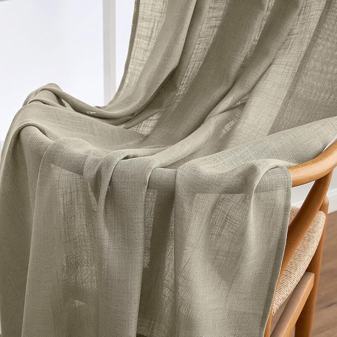 MIULEE Oatmeal Linen Curtains 108 Inch Long 2 Panels for Bedroom Living Room, Soft Thick Linen Textured Natural Window Drapes Semi Sheer Light Filtering Back Tab Rod Pocket Burlap Look Decor