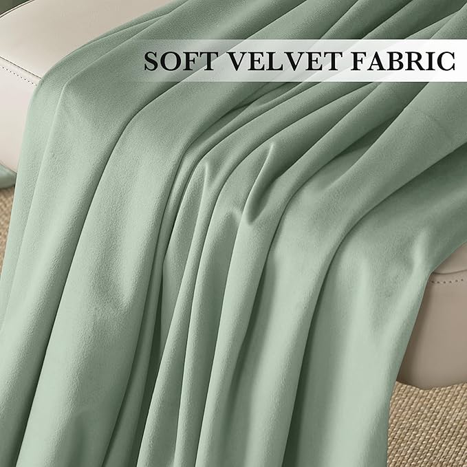 RYB HOME Mint Green Velvet Curtains 90 inches Long, Room Darkening, Floor-Length, Coastal Style Velvet Drapes with Hook Belt for Nursery Living Room Office, 52" W x L90 L, Auqa