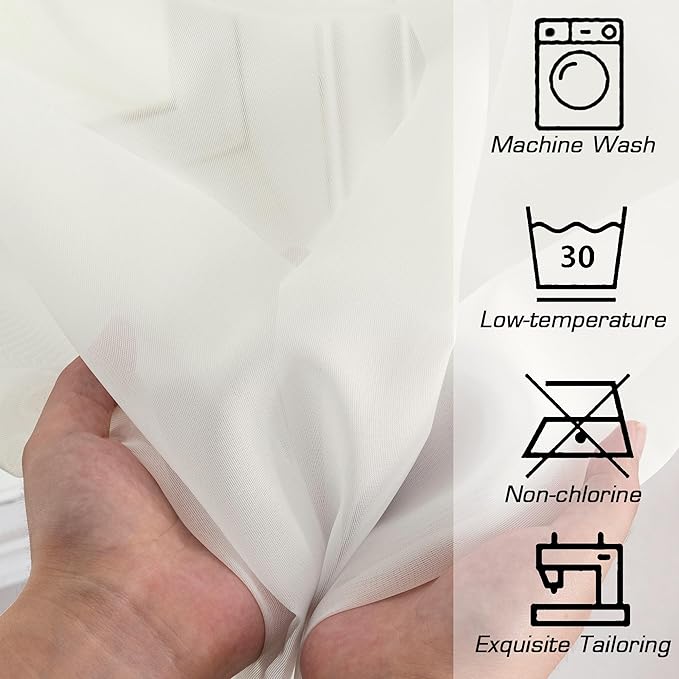 Simplebrand Ivory Sheer Curtains 84 Inches Long, Light Filtering Rod Pocket Solid Color Window Sheer Curtain Panels, Elegant Curtains & Drapes for Living Room, Bedroom 2 Panels (Ivory, 59" W x 84" L)
