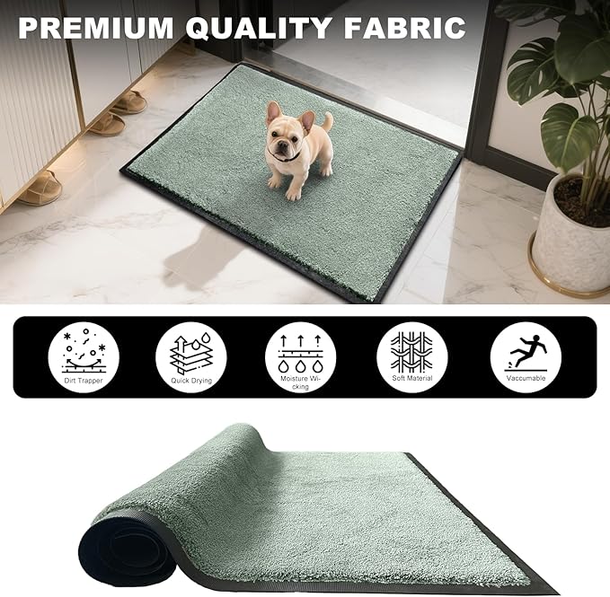 Mibao Dirt Trapper Door Mat for Indoor Outdoor, Waterproof All-Season, All-Weather Doormat, Heavy Duty Non-Slip Entrance Rug, Low Profile Absorbent Entrance Mat Carpet, 36" x 24", Green