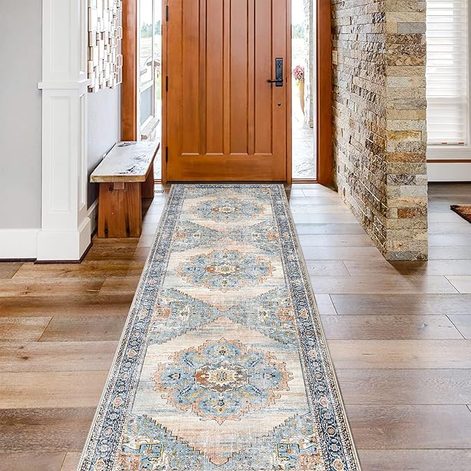 TOPRUUG Washable Runner Rug 2x7 - Hallway Runner Rug Kitchen Rugs and Mats Non Skid Washable Waterproof Carpet Runner for Living Room Bedroom Bathroom (Blue, 2X7)