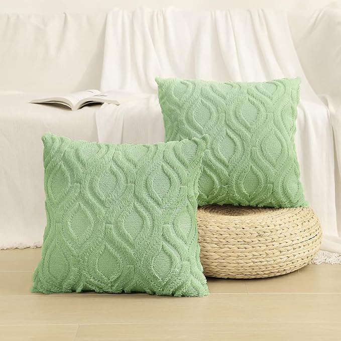 decorUhome Summer Throw Pillow Covers 26x26 Inch Set of 2, Soft Plush Faux Wool Light Sage Green Solid Couch Pillow Covers, Accent Euro Sham Farmhouse Square Pillow Cases for Sofa Bed Living Room