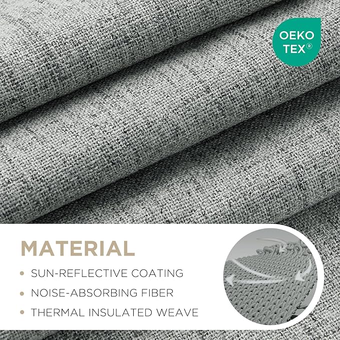 Joydeco Blackout Curtains for Bedroom - 90 Inch Long 100% Light Blocking 2 Panels Light Grey Drapes, Thermal Insulated Room Darkening Curtains, Linen Textured for Living Room, Rod Pocket & Back Tabs
