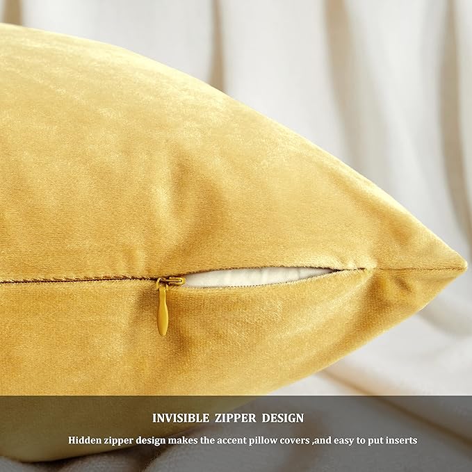 GIGIZAZA Decorative Throw Pillow Covers 16x16,Set of 2 Yellow Square Couch Pillow Covers,Velvet Sofa Boho Cushion Pillows
