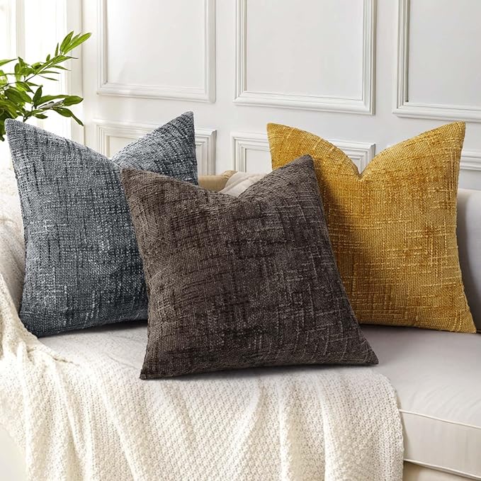 decorUhome Dark Grey Chenille Euro Sham Throw Pillow Covers 22x22 Set of 2 Textured Soft Cozy Slubby Couch Pillow Covers Modern Farmhouse Boho Decorative Pillow Cases for Bed Sofa Living Room