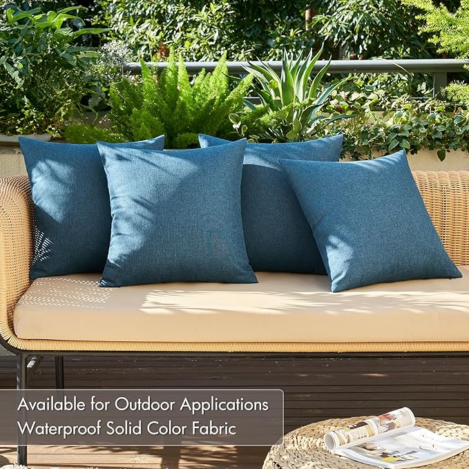 MIULEE Pack of 4 Decorative Outdoor Throw Pillow Covers Linen Waterproof Pillow Covers Farmhouse Cushion Cases for Patio Garden Tent Balcony Couch Sofa 16x16 inch Navy Blue
