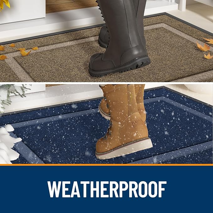 OLANLY Front Door Mat Indoor Outdoor Entrance, Waterproof All-Season, All-Weather Doormat, Sturdy Natural Rubber, Fade Resistant, Low Profile, Easy Clean Patio Porch Entryway Mat, 47x23, Beige
