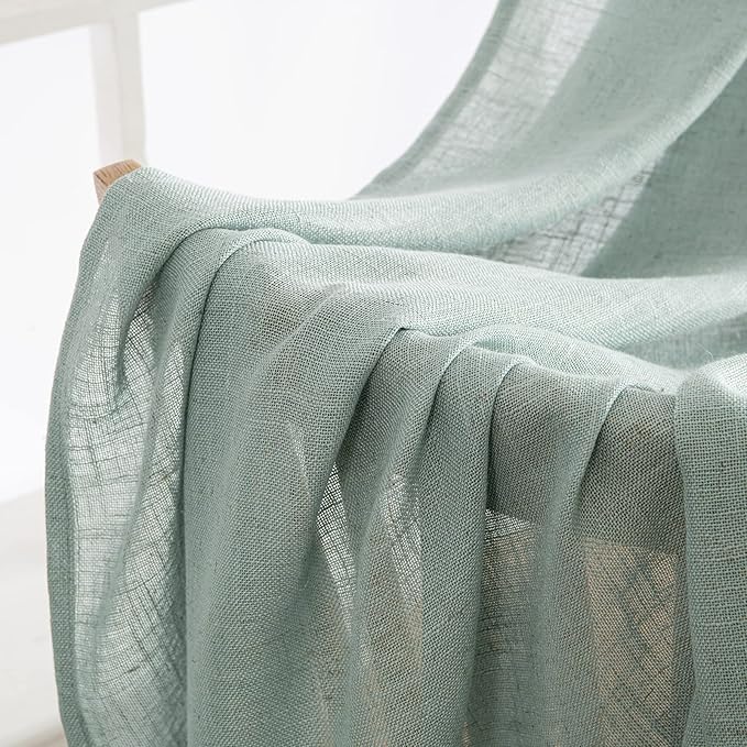 MIULEE Sea Green Linen Curtains 84 Inch Length for Bedroom Living Room, Soft Thick Linen Textured Window Drapes Semi Sheer Light Filtering Back Tab Rod Pocket Burlap Look Aqua Decor, 2 Panels