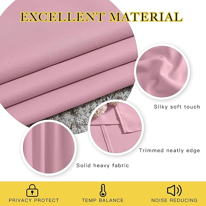 NICETOWN Blackout Living Room Curtains 90 inches Long - Energy Saving Thermal Insulated Sound Dampening Grommet Room Darkening Window Treatments for Bedroom (Crystal Pink, 2 Panels, W46 x L90)