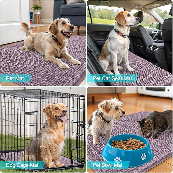 OLANLY Dog Door Mat for Muddy Paws 24x16, Absorbs Moisture and Dirt, Absorbent Non-Slip Washable Doormat, Quick Dry Chenille Mud Mat for Dogs, Entry Indoor Entryway Carpet for Inside Floor, Deep Plum