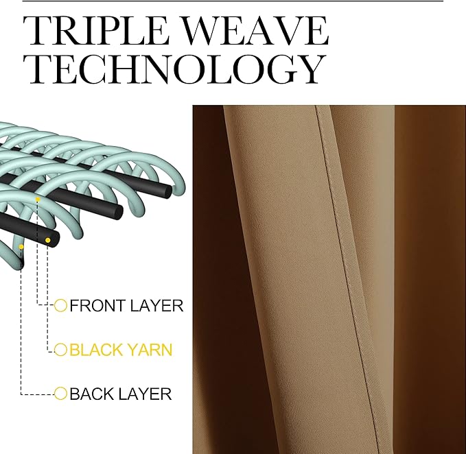 NICETOWN Sleek Blackout Curtains 102 inches Length for Windows, 2 Panels, Gold Brown, W55 x L102 -Inch, Noise Reducing and Block Draft Panels for Door Doorway Laundry Office Luxury Decor Theme