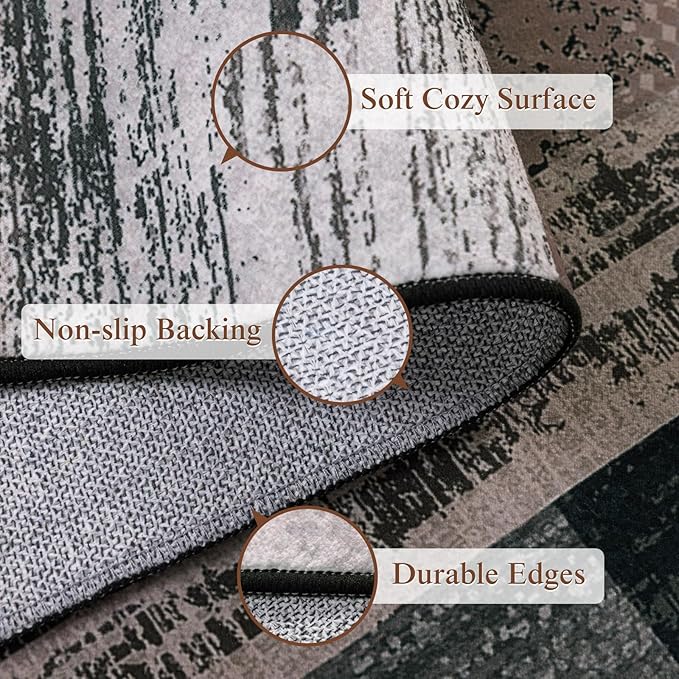 2x3 Washable Entryway Rug,Non-Slip Indoor Door Mat with Vintage Checkered Pattern, Stain & Water Resistant Faux Wool Low Pile for Front Door,Hall,Kitchen,Bathroom - Easy Clean(2x3,Chocolate)