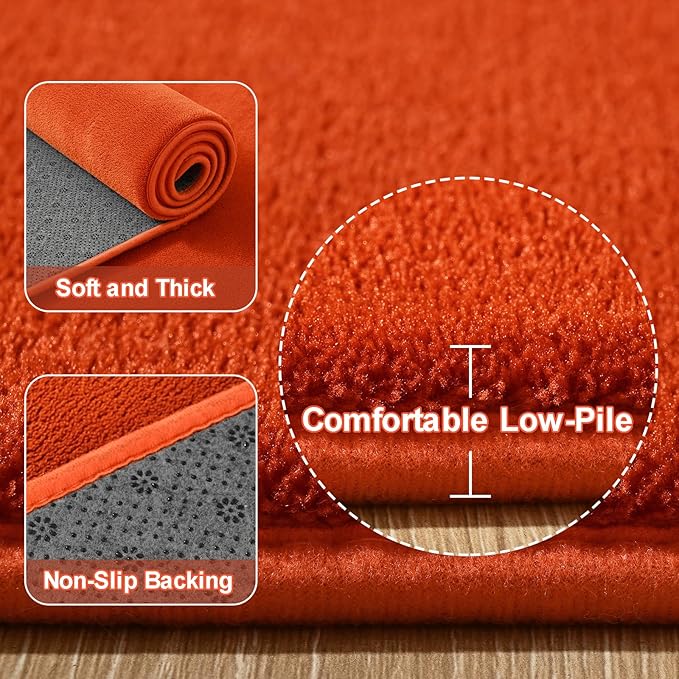 Amearea Large Modern Area Rugs for Bedroom Living Room, 6x9 Feet Orange Thickened Memory Foam Rug, Fluffy Indoor Washable Rugs Non Slip Minimalist Carpet for Boys Girls Dorm Nursery Room Decor