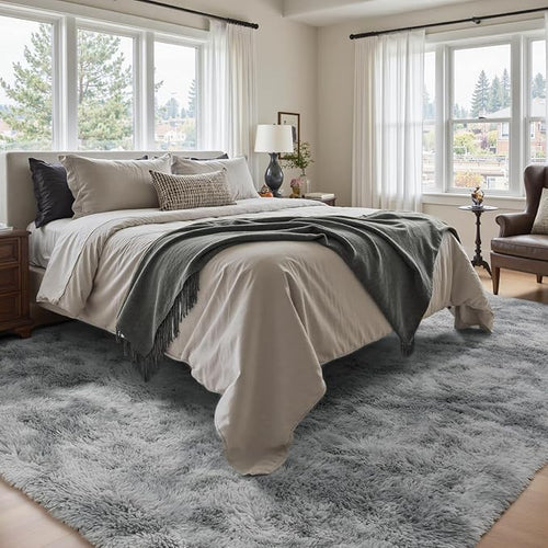 5x8 Ft Large Shag Rugs for Living Room, Tie Dyed Ultra Soft Fluffy Furry Area Rugs for Bedroom Indoor Floor, Aesthetic Carpet for Kids Home Decor (Light Grey)