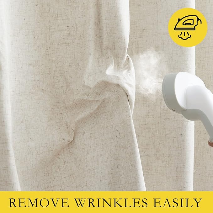 NICETOWN Natural Linen Curtains 45" Long with Noise Reducing for Small Window, 52" Wide, 2 PCs, Complete Blackout Drapes, Thermal Insulated & Noise Reducing Window Draperies with White Liner
