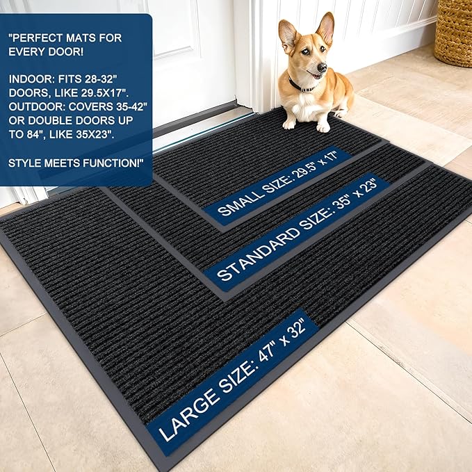 OLANLY Front Door Mat Indoor Outdoor Entrance, Waterproof Heavy Duty Doormat, Fade Resistant, Low Profile, Easy Clean Patio Porch Welcome Floor Mats for Entry, 47x34, Black