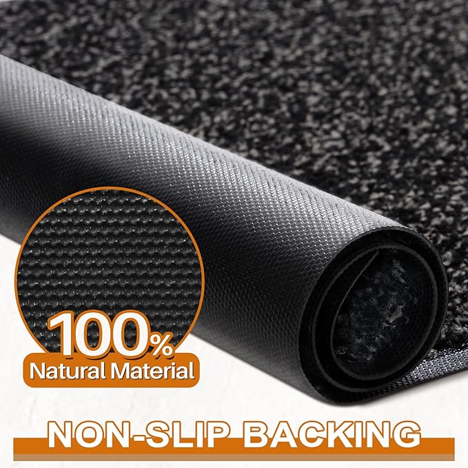 Mibao Front Door Mat, Dirt Trapper Welcome Mat for Outdoor Indoor, Non-Slip Waterproof Doormat, Durable Machine Washable Low Profile Entry Rug for Back Door Outside Patio Porch, 36" x 24", Black