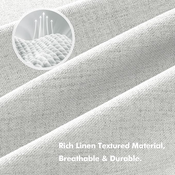 MIULEE 100% Blackout Linen Curtains for Bedroom, Heathered White Solid Luxury Decor Thermal Insulation Room Darkening Drapes for Living Room Nursery Back Tab Rod Pocket 42 x 96 Inches, 2 Panels